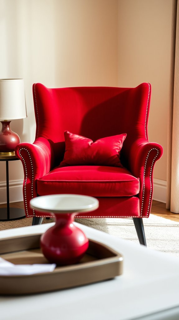 velvet red accent chair vibes