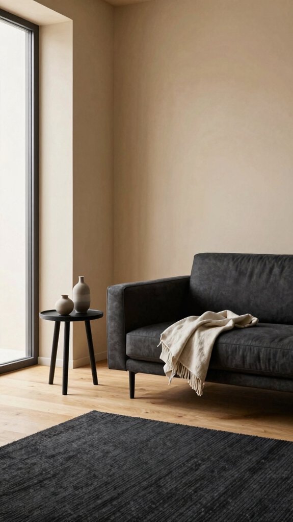 warm beige with charcoal grounding contrast