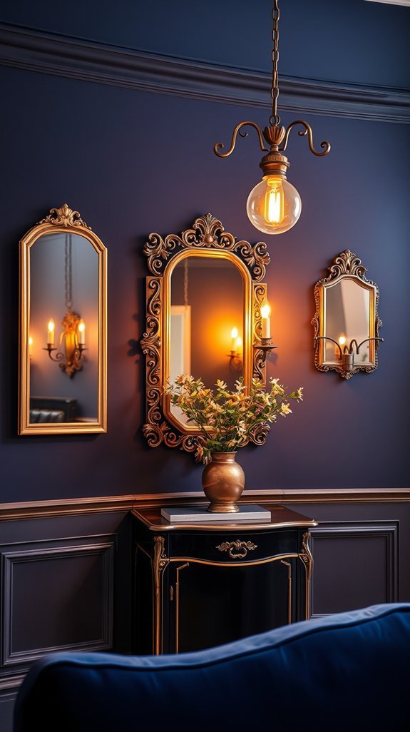 warm copper accents navy ambiance