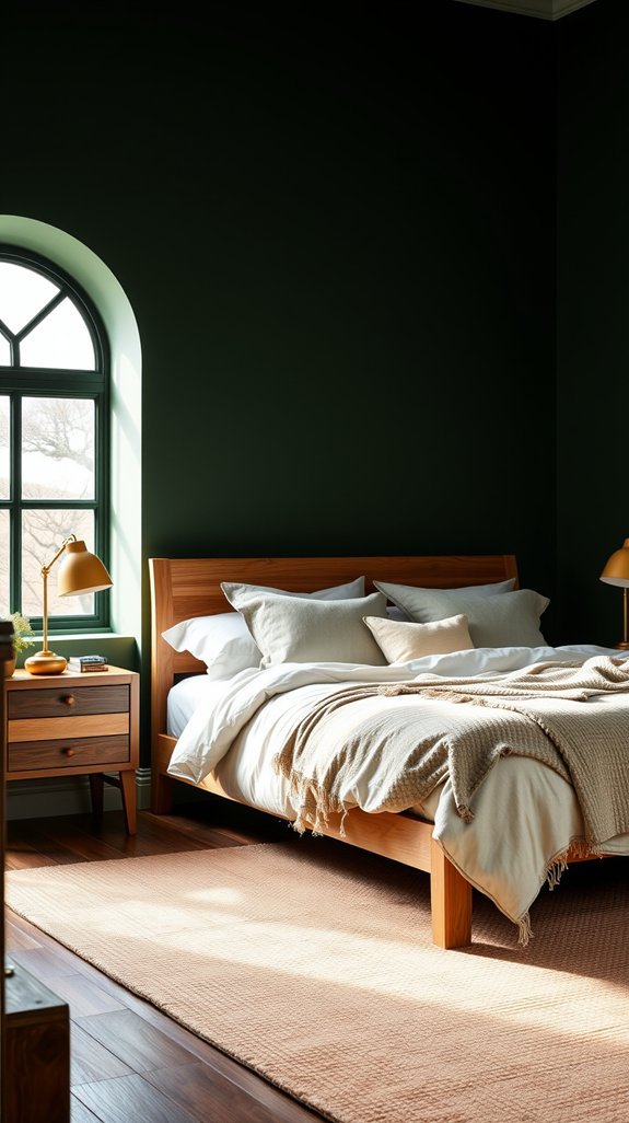 warm wood softens dark green walls