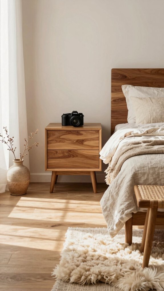 warm woods with natural textiles