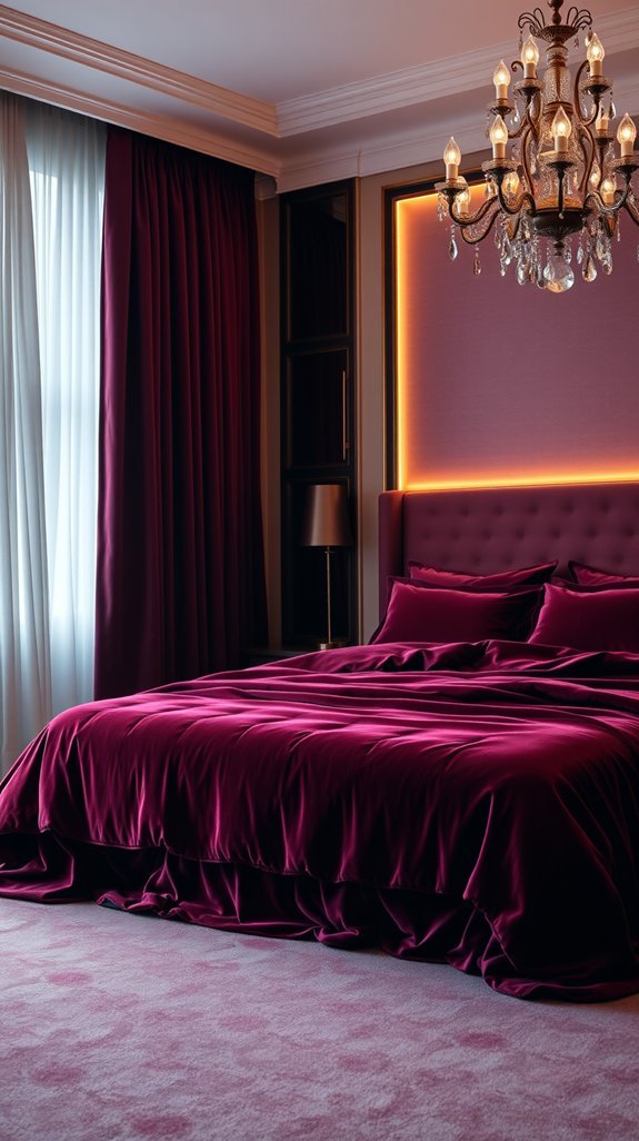 wine colored velvet bedding transforms bedroom
